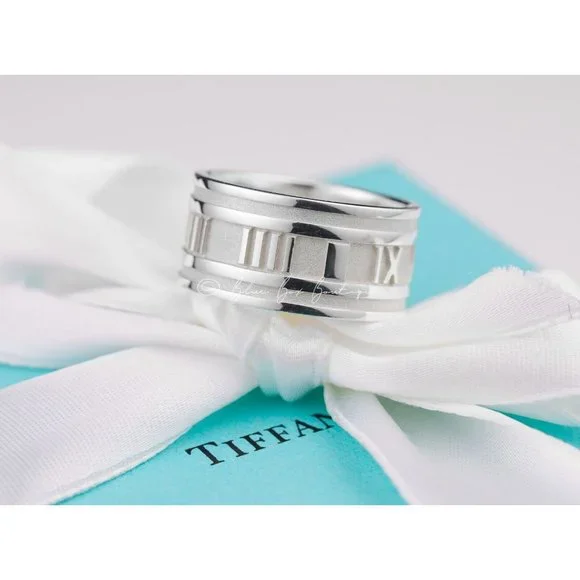 Tiffany & Co. Ring Men's Silver Atlas Roman Numerals Wide Band Vintage 1995 - Picture 4 of 10